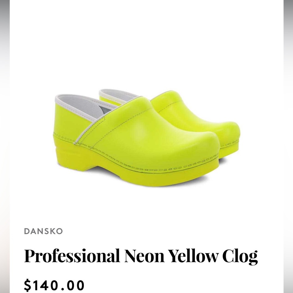Dansko Professional Leather Clog Fluorescent Yellow 41 10 10.5 11